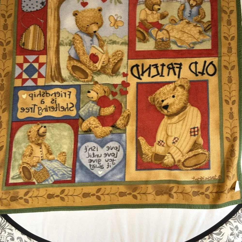 VTG 2004 Old Friend Teresa Kogut Fleece Teddy Bear Blanket Cottage Country Y2K